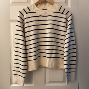 SMALL Truth-Breton Striped Long Sleeve Crew Neck Sweater Navy/Beige NWOT new!